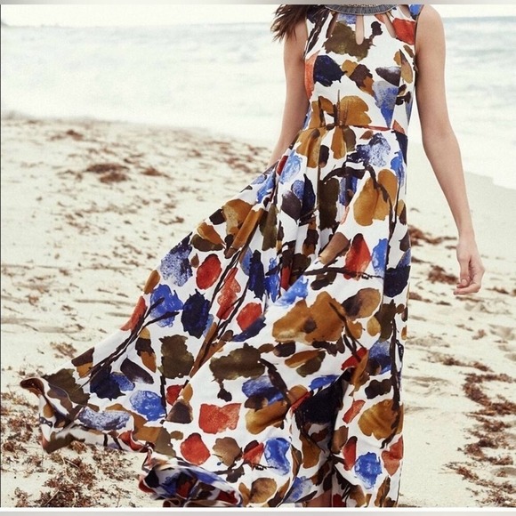 RARE Anthropologie Ranna Gill Finola Maxi Beaded Floral Fall Colors Dress- Small - Picture 4 of 16